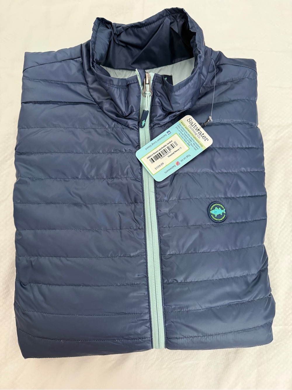 NWT Saltwater Men’s Navy Packable Puffer Jacket.